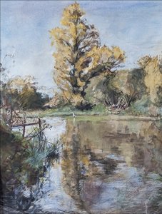 Early Autumn on the River Test, 2007 (pastel & wc på papir) af Caroline Hervey Bathurst