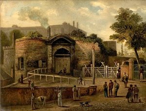 Udsigt over Castle Gateway, Nottingham (olie om bord) af Caroline Mary Price