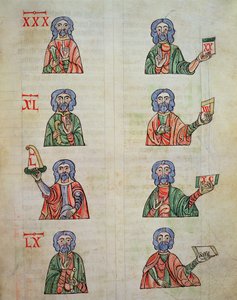 Fol.252r Finger tæller fra 1 til 20000, fra De numeris. Codex Alcobacense af Rabanus Maurus (780-856)