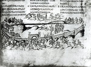 Illustration af forskellige scener fra Salme 43 inklusive verset Vågn op, hvorfor sover du, O Herre?, fra Utrecht Psalter, kopi af originalen fra Reims nu i Utrecht University Library (pen & i