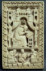 St. Gregory skrift med skriftlærde nedenfor, fransk-tyske skole, c.850-875