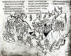 Forskellige scener, der illustrerer en salme, fra Utrecht Psalter, kopi af originalen fra Reims nu i Utrecht University Library (pen & blæk)