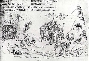 Forskellige scener, der illustrerer en af salmerne, fra Utrecht Psalter, kopi af originalen fra Reims nu i Utrecht University Library (pen og blæk)