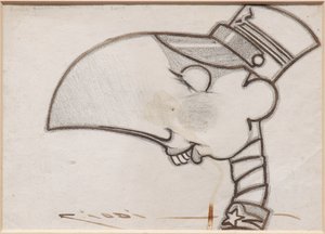 Soldat (sort blæk og kul på papir)