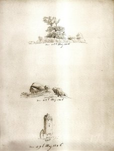 Træ, gravko og tårn af Caspar David Friedrich