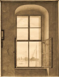 Udsigt fra kunstnerens atelier (højre vindue) af Caspar David Friedrich