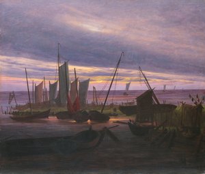 Både i havnen om aftenen, ca. 1828 af Caspar David Friedrich