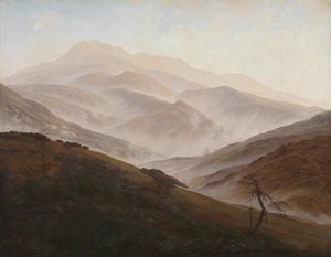 Landskab i Kæmpebjergene med stigende tåge af Caspar David Friedrich