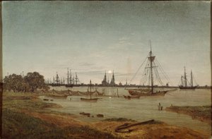 Havn ved måneskin af Caspar David Friedrich