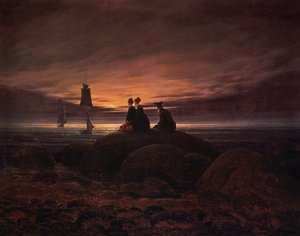 Månen stiger over havet af Caspar David Friedrich