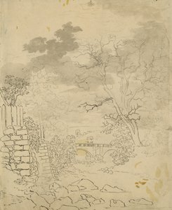 Strøm med en bro, ca. 1799 (blyant, pen og blæk på papir) af Caspar David Friedrich