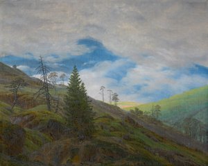 Solbrud i de gigantiske bjerge af Caspar David Friedrich