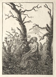 Kvinden med edderkoppespind mellem bare træer af Caspar David Friedrich