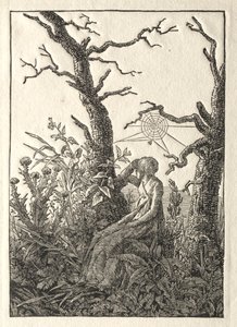 Kvinden med edderkoppevævet mellem bare træer, 1803. af Caspar David Friedrich