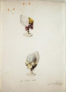 To damehjelme på stativer, 1. juni 1806 (pen og wc på papir) af Caspar David Friedrich