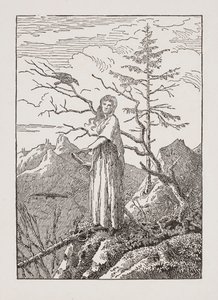 Kvinde med ravn ved afgrunden af Caspar David Friedrich