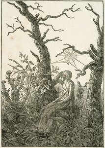 Kvinde med spindelvæv mellem nøgne træer af Caspar David Friedrich