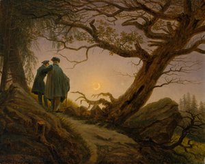 To mænd med udsigt over månen af Caspar David Friedrich