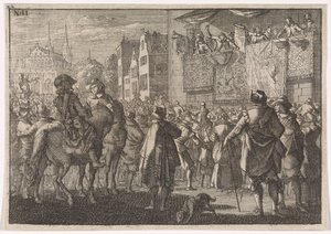 Proklamation af freden i Osnabrück i en by, 1648 af Caspar Luyken (attributed to)