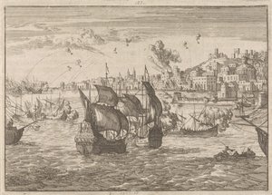 Genova bombet af den franske flåde, 1684 af Caspar Luyken