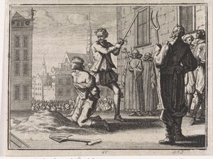Halshugning af en dreng under gejstliges og Djævelens påsyn af Caspar Luyken