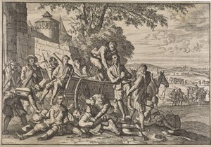 Spanske soldater bliver læsset på vogne og båret væk, 1641 af Caspar Luyken