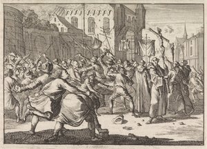 Ved Danzig hilses en procession af folket med stentrin, 1678 af Caspar Luyken