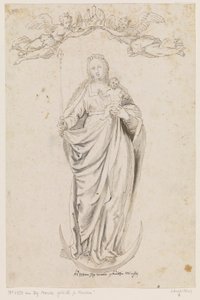 Mary med barnet stående på månesælen af Caspar Menneler