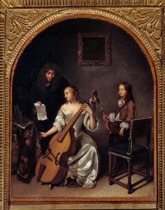 La lecon de basse de viole Maleri af Gaspard Netscher (1639-1684) 1600-tallet søn. 0,45x0,35 m