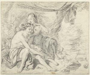 Hyrdinde kroner en hyrde med en laurbærkrans af Casper Casteleyn (attributed to)