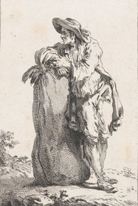Bonde lænet op ad en sæk korn, 1758. af Catherine Francoise Beauvarlet