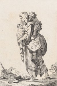 Bondekone med to børn, ca. 1758. af Catherine Francoise Beauvarlet