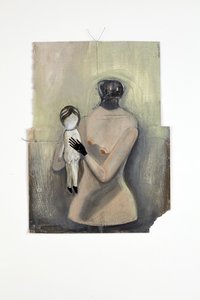Inbetween, 2014 (papircollage, bomuldstråd, olie- og glansmaling)