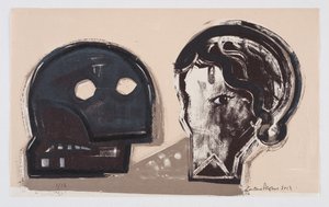 Looks 5, 2013 (litografi med håndkolorering) af Cathie Pilkington