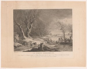 Vinterlandskab med angrebne figurer La forest dangereuse (titel på objekt) af Cathérine Elise Cousinet