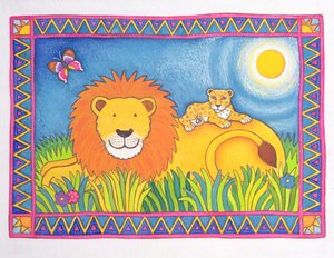 Løve i solen, 1997 (wc og pastel på papir)