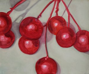 Cherries, 2013 (olie på papir) af Cathy Lomax