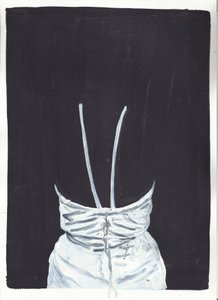 The Girl Upstairs 1, back, 2012 (olie og akryl på papir) af Cathy Lomax