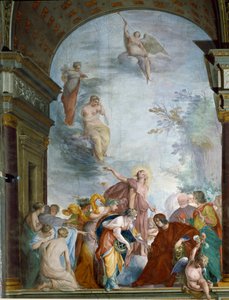 La Renommee ovatificerer Lorenzo de Medici den Storslåedes bedrifter (Laurent de Medici le Magnifico) (1449-1492) Fresco af Cecco Bravo (Francesco Montelatici) (1607-1661) omkring 1635 Firenze, Palazzo Pitti, Sala degli Argenti