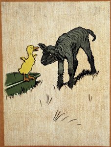 Sort lam og ælling - tegning af Aldin af Cecil Charles Windsor Aldin