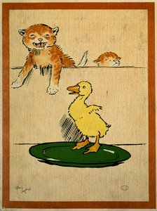 Katte og ænder. Tegning af Cecil Aldin (1870-1935). Paris, dekorativ kunst af Cecil Charles Windsor Aldin
