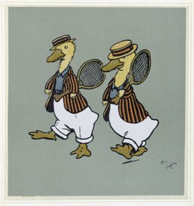 Deux ducks en suit de tennis - i ""Merry Party"", ill. af Cécil Aldin, red. Hodder & Stoughton, London af Cecil Charles Windsor Aldin