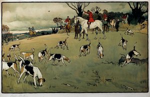 Hunting Scene, A Trail Watercolor af Cecil Aldin (1870-1935) Privat samling fra det 19. århundrede af Cecil Charles Windsor Aldin