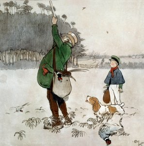 The Fighter Shooting Ducks Akvarel af Cecil Aldin (1870-1935) Privat samling fra det 19. århundrede af Cecil Charles Windsor Aldin