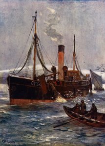 En islandsk damptrawler, ca. 1910 (farve litho)