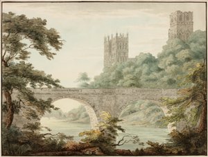 Durham Cathedral, omkring 1800-1810 (Akvarel og blæk) af Cecilia Priscilla Cooke