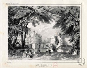 Slottet og haverne ved Château de Chenonceaux, 1836. af Celestin Deshayes