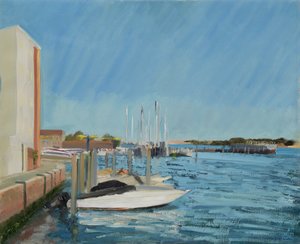 Bådværft på lagunen (maleri) af Celia Montague