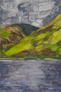 Lake Talyllyn, Wales, 2010 (olie på panel) af Celia Montague