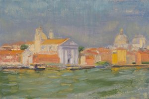 Venedig, Zattere, eftermiddag (olie på panel) af Celia Montague